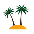 Palm trees with coconuts on island isolated on white background. Colorful tropical landscape. Vector illustration. Royalty Free Stock Photo